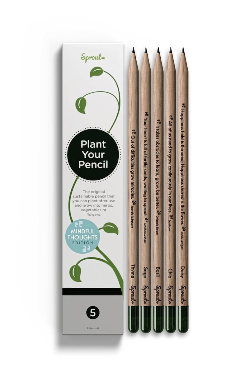 Sprout - Mindful Thoughts Edition, 5 Pack, Graphite Plantable Pencils with Seeds in Eco-Friendly Wood, Amazon
