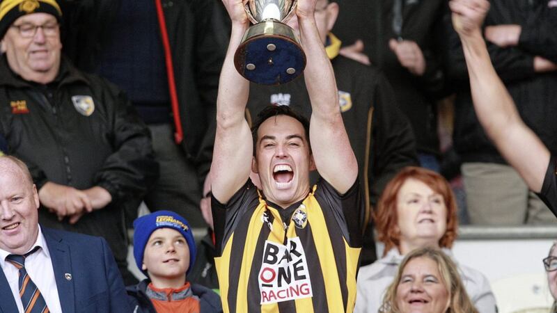 Aaron Kernan celebrates after another Armagh championship success for Crossmaglen, and the Rangers stalwart hopes some form of normality can return to society - and to sport - later this year. Picture by Bill Smyth 