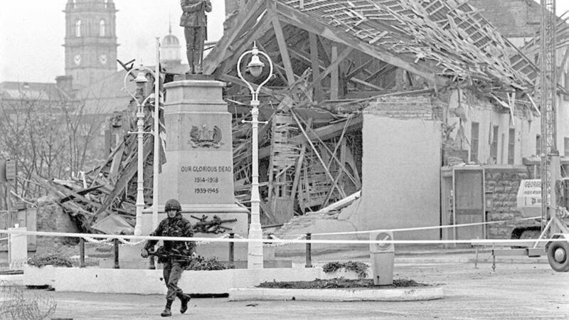 The scene in Enniskillen after an IRA bomb exploded without warning ahead of a Remembrance Sunday ceremony in 1987. Picture by Chris Bacon/PA Wire 