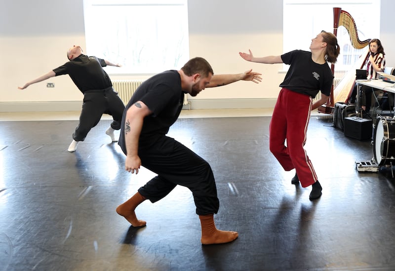 Dancers Gerard Headley, Clara Kerr and Michael McEvoy  at the Crescent Arts Centre in Belfast .
PICTURE COLM LENAGHAN