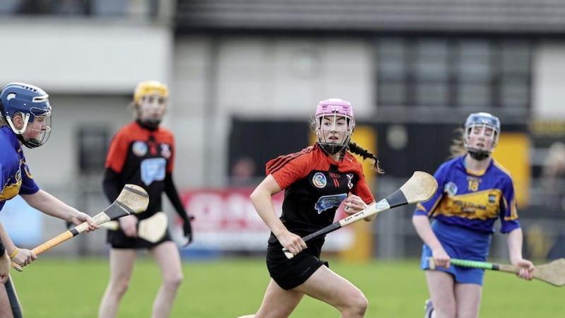 Cross and Passion, Ballycastle&#39;s Katie Laverty in action at Pairc MacUilin, Ballycastle 