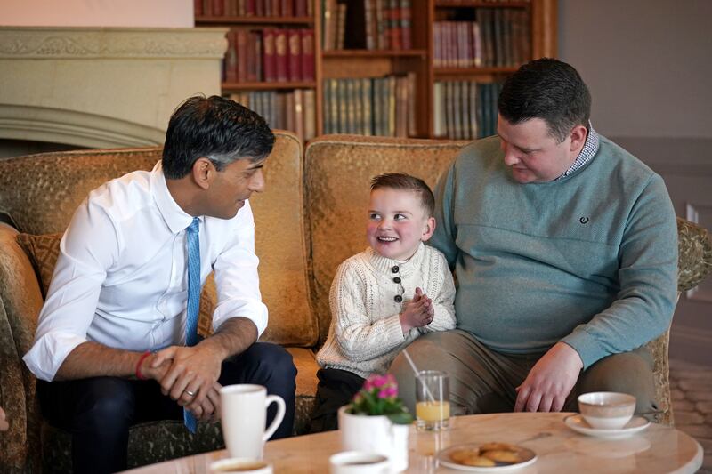Daithi Mac Gabhann, who is awaiting a heart transplant, with his father Mairtin Mac Gabhann, meets Prime Minister Rishi Sunak