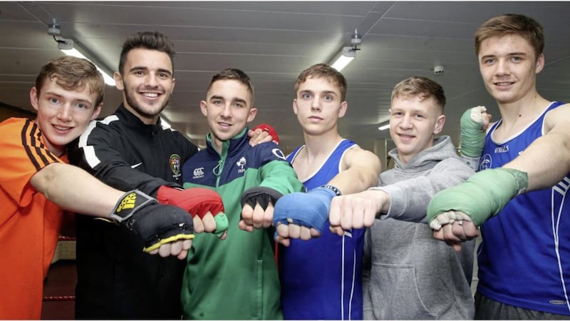 The Commonwealth Youth Games boxing team leave for the Bahamas tomorrow. Pictured are, from left, Colm Murphy, Anthony Johnston, Kian Bittles, Dominic Bradley, John Moran and Kane Tucker. Picture by Hugh Russell 