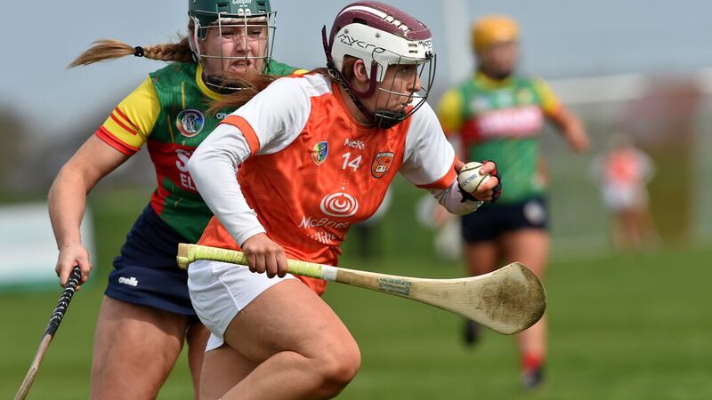 Armagh's Eimear Smyth n action against Carlow in the Very Camogie League Division 3A final at the Louth GAA Centre in Darver   Picture: John Merry