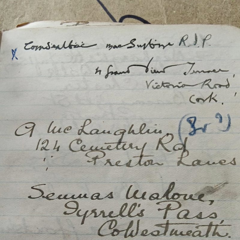Ronan Sheehan's grandmother's address book contained Terence McSwiney's address whom she wrote to while he was incarcerated in Brixton Prison