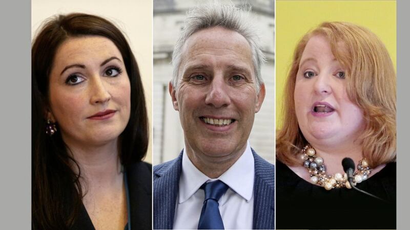 DUP MPs Emma Little-Pengelly and Ian Paisley, and Alliance Party leader Naomi Long 