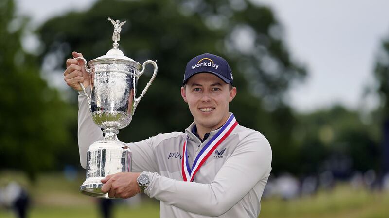 Matt Fitzpatrick of England poses with the trophy after winning the 2022 US Open at The Country Club in Brookline, Massachusetts Picture: Charles Krupa/AP 
