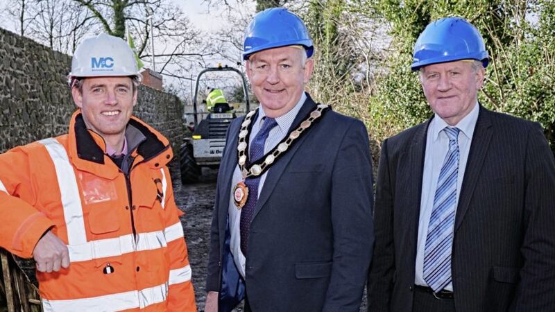 Sean McPeake of Mid Ulster District Council, pictured with Enda Shields from FP McCann and Sean Clarke, of the Mid Ulster Rural Development Partnership at the Largantogher Walkway site