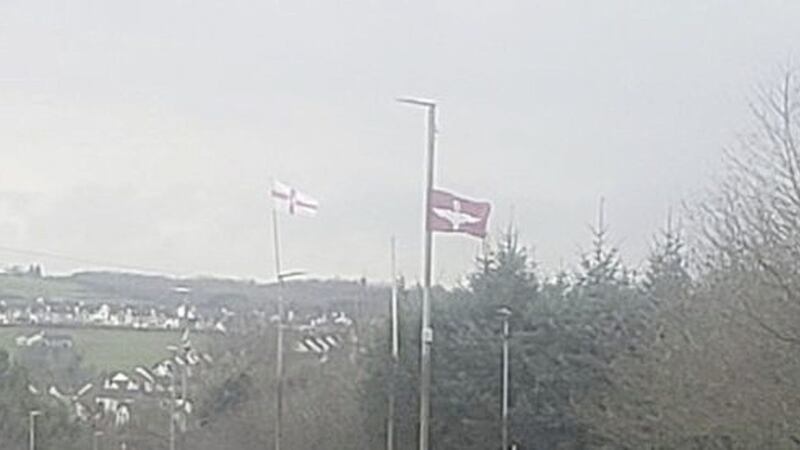 Parachute Regiment emblem flags flying in Drumahoe on the outskirts of Derry city. Picture: Twitter 