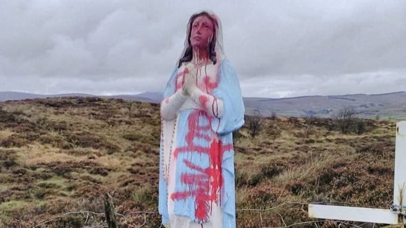 The statue of the Virgin Mary which was attacked in Greencastle, Co Tyrone 