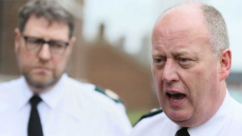 PSNI Chief Constable George Hamilton leaving an Anti-Slavery Day event at Clifton House in Belfast, after it was announced that he is facing an investigation into alleged misconduct in public office.  Brian Lawless/PA Wire