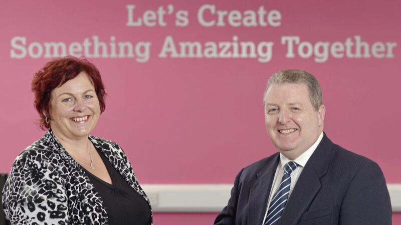 Joanne Stuart hands over the reigns of Arts &amp; Business NI chair to Martin Bradley 