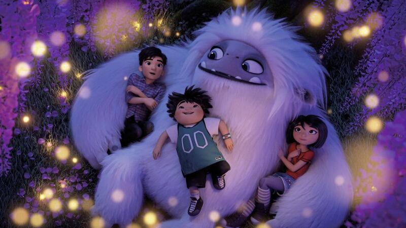 Jin (voiced by Tenzing Norgay Trainor), Peng (Albert Tsai), Everest the Yeti and Yi (Chloe Bennet) in Abominable 