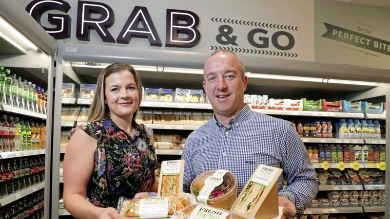 Barbara Hawkins, key account manager at Deli Lites, and Ed Bates, food-to-go category manager for SuperValu, Centra and Mace, show off some of the new range 