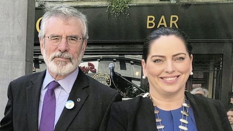 Former chair of Monaghan County Council, Cathy Bennett, pictured with former Sinn F&eacute;in president Gerry Adams. 