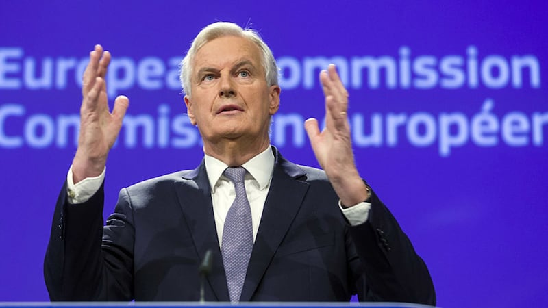 Michel Barnier, Chief Negotiator for the Preparation and Conduct of the Negotiations with the United Kingdom under Article 50 of the Treaty of the European Union, speaks during a media conference at EU headquarters in Brussels today&nbsp;