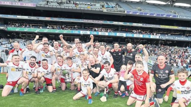 &nbsp;The Tyrone squad celebrate winning the Nickey Rackard Cup at Croke Park on Saturday  Picture: Philip Walsh