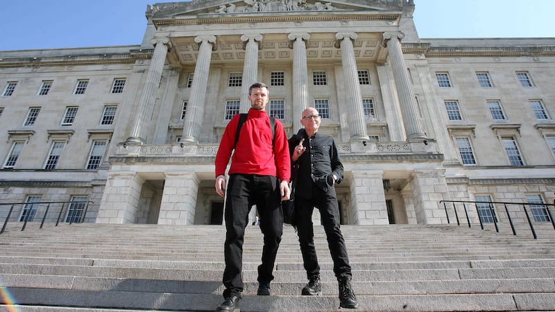 Newly-elected People Before Profit MLAs Eamonn McCann and Gerry Carroll arrive at Stormont for their first day. Picture by Mal McCann&nbsp;