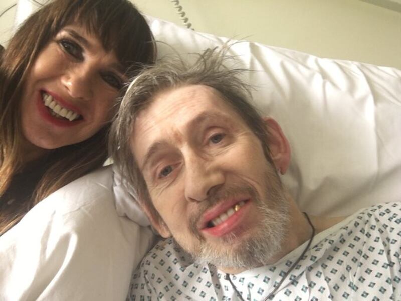 Victoria Mary Clarke and her husband in hospital this week. Picture: Victoria Mary Clarke/Twitter