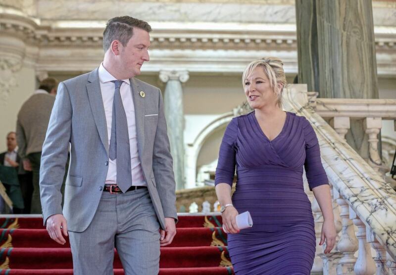 Sinn Fein&#39;s John Finucane with party leader Michelle O&#39;Neill at the council elections this month. Picture by Matt Mackey/Press Eye 