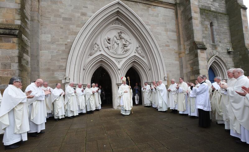 Bishop Alan McGuckian during the Chrism Mass at St Peter’s Cathedral in West Belfast on Wednesday.

PICTURE COLM LENAGHAN