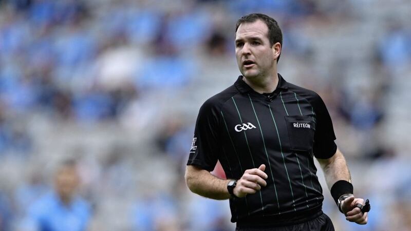 Referee Martin McNally during the Leinster Seniore Football Senior Championship final between Dublin and Kildare at Croke Park. &#39;I said to you at the start of the year that my aim was a provincial final. To achieve that is massive progress for me.&#39;			 Picture: Sportsfile 