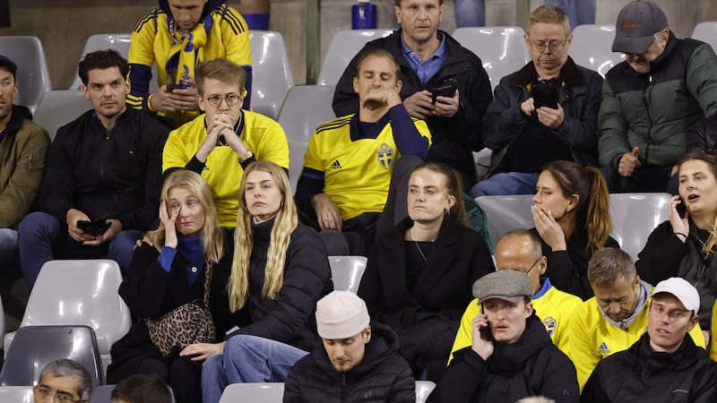 Sweden supporters in the stands at the King Baudouin Stadium (Geert Vanden Wijngaert/AP)