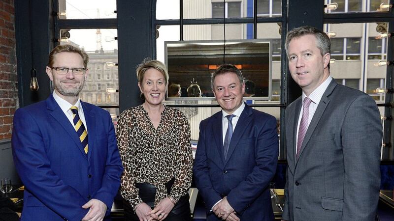 IoD NI chairman Gordon Milligan (third left) with newly elected members (from left) Barry Byrne, Kathryn Thomson and Paul Stapleton 