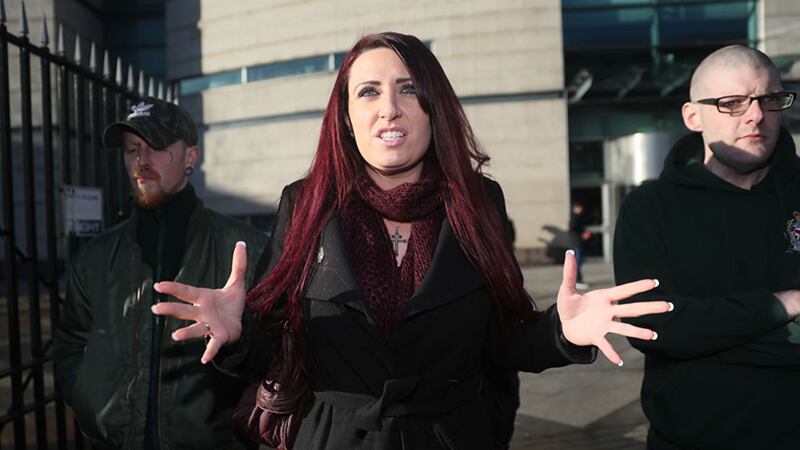 Britain First Deputy Leader Jayda Fransen leaves Belfast Laganside Courts, where she faced charges related to comments made about Islam&nbsp;