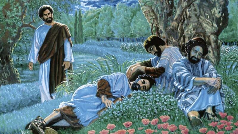 Peter, James, and John fell asleep in the Garden of Gethsemane towards the end of Matthew&#39;s Gospel 