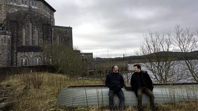 Pictured at Station Island, Lough Derg, are Jimmy Fay (left), executive producer with Lyric Theatre, and actor Seamus O&#39;Hara 