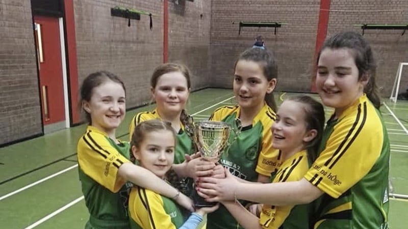 Gaelscoil na bhF&aacute;l lifted the Belfast camogie title recently and now progress to the Antrim Allianz All-County five-a-side Camogie finals at the Antrim Forum on February 20 