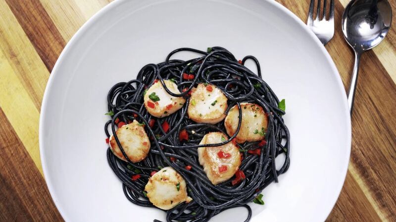 Niall McKenna&#39;s black pasta with scallops 