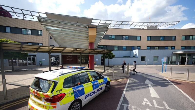 Police at Central Middlesex Hospital in north-west London after two people were stabbed (James Manning/PA)