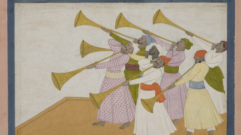 The Trumpeters, by Nainsukh of Guler, depicts a traditional musical performance in northern India.
