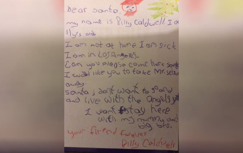 Billy Caldwell's letter to Santa Claus handed into the office of the Health Minister  <br />&nbsp;