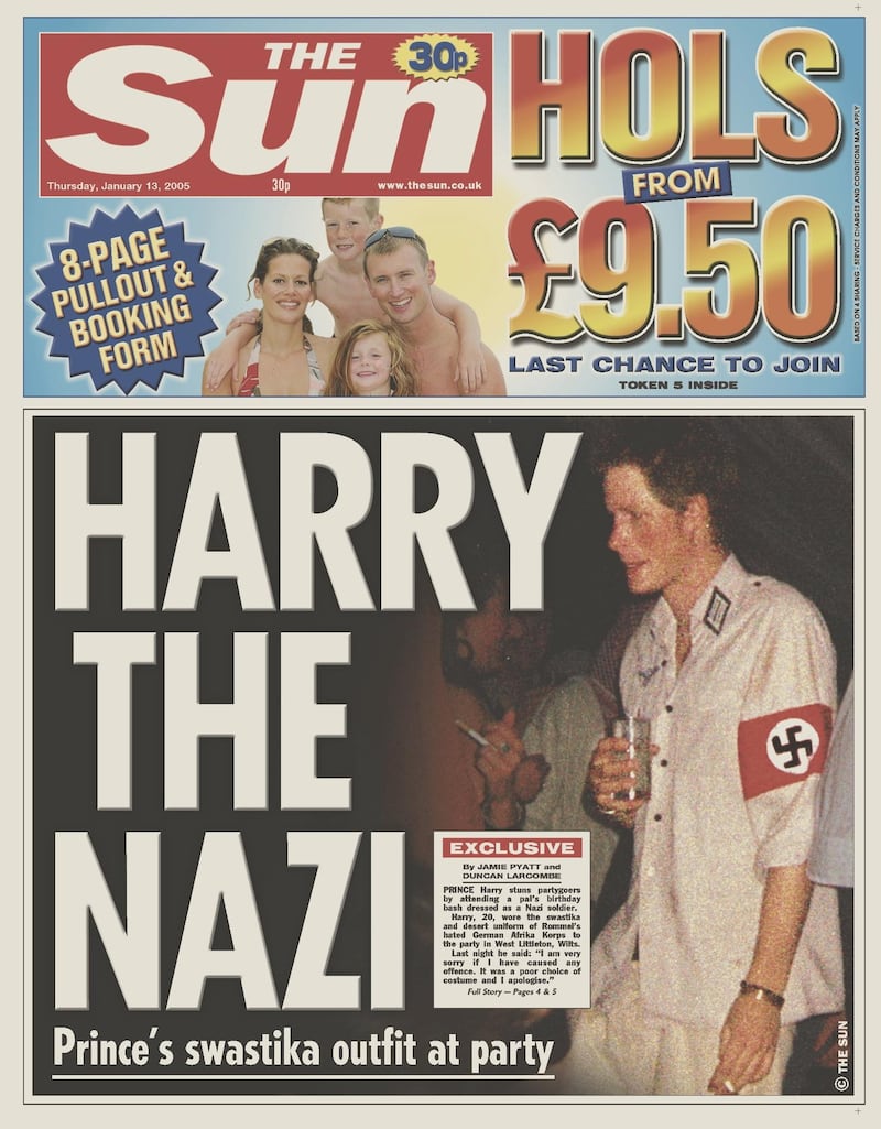 Harry dressed as a Nazi on the front page of The Sun in January 2005
