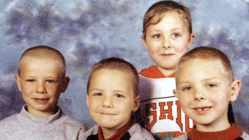 The Quinn brothers, Jason, Mark and Richard, killed in the arson attack on their home in Ballymoney at the height of the Drumcree dispute in 1998. The other brother Lee (behind) was not in the house. 