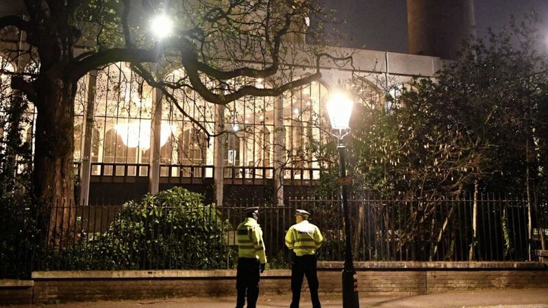 Police outside London Central Mosque, near Regent&#39;s Park, London after a man was found stabbed in a nearby street. Picture by: Dominic Lipinski/PA 