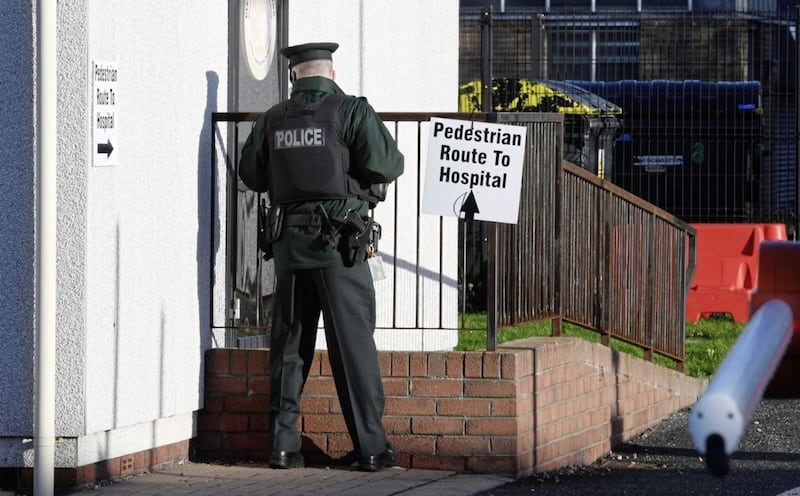 Police at the scene at Craigavon Area Hospital yesterday morning. Picture by Alan Lewis, PhotopressBelfast.co.uk 