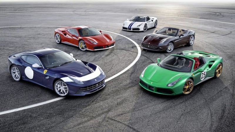 Five of the 70 colour schemes Ferrari has unveiled as part of its 70th birthday celebrations 