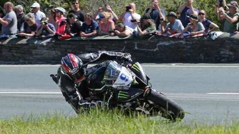 Ian Hutchinson on his way to victory at the Isle of Man TT on Wednesday 