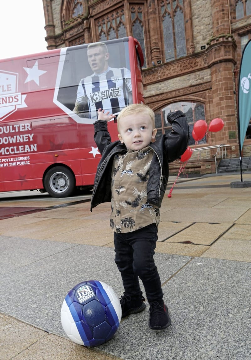 James McClean junior at the Foyle Legends bus unveiling in Guildhall Square