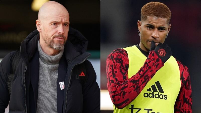 Erik ten Hag, left, has promised to deal with the absence of Marcus Rashford