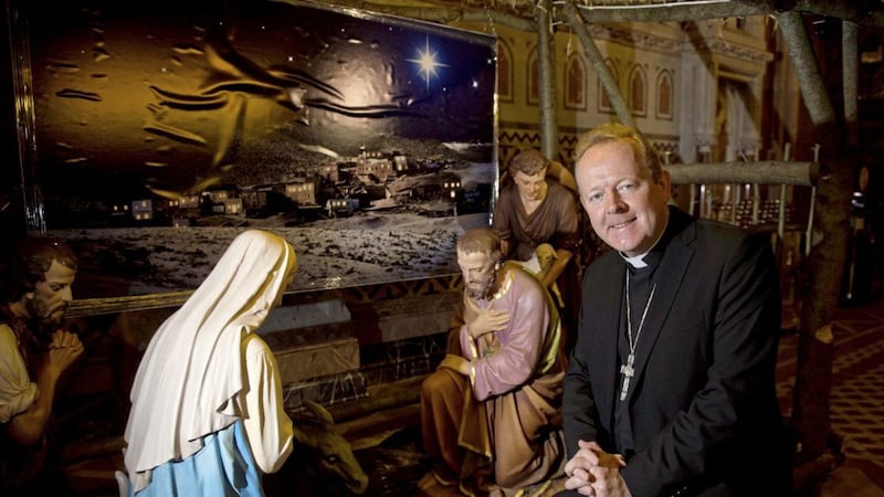 Archbishop of Armagh Eamon Martin, pictured with a Nativity scene in St Patrick&#39;s Cathedral, Armagh in 2018. Picture by Mark Marlow 