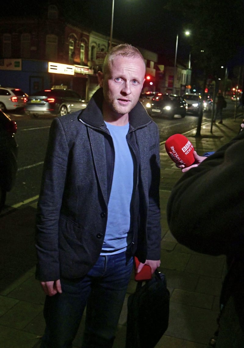 Loyalists from across Northern Ireland attended a meeting tonight at The Con Club in east Belfast to sound out their views on what their response should be to Boris Johnson's Brexit deal. Loyalst Jamie Bryson pictured outside the venue said that he hoped the DUP would stand firm against the &quot;Betrayal Act&quot;. Picture by Alan Lewis