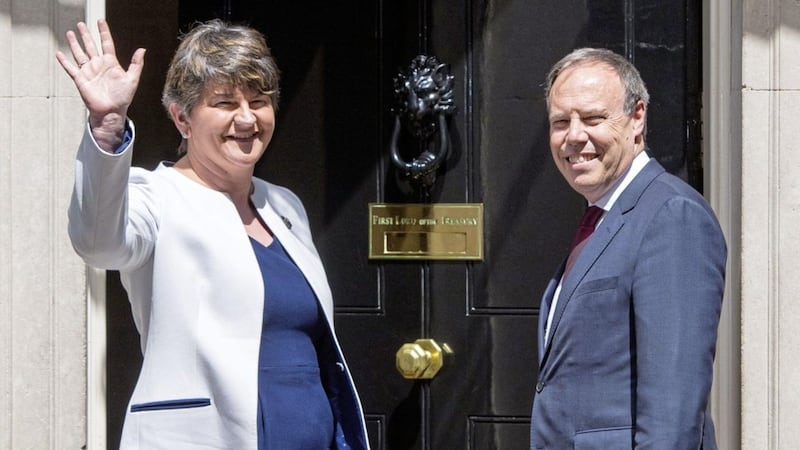 DUP leader Arlene Foster and her deputy leader Nigel Dodds arrive at 10 Downing Street for talks with Theresa May. Picture by Dominic Lipinski/PA Wire 