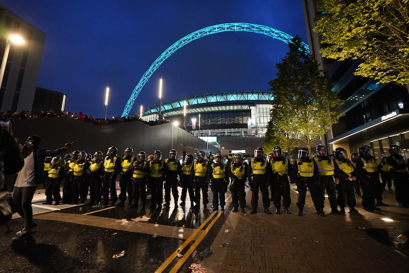 England fans and police outside Wembley Stadium