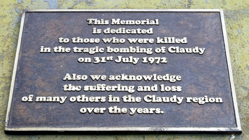 A memorial plaque to the victims of the Claudy bombing. Picture by Alan Lewis/ Photopress 