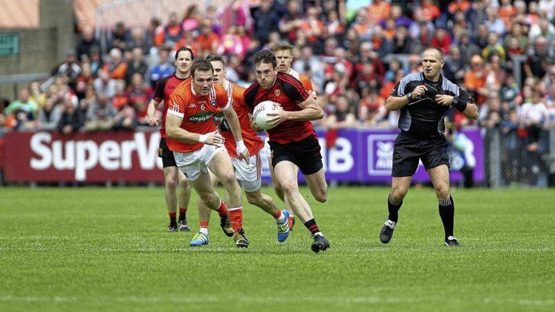 Niall Donnelly will miss Down&#39;s clash with Armagh at Pairc Esler. Pic Seamus Loughran. 